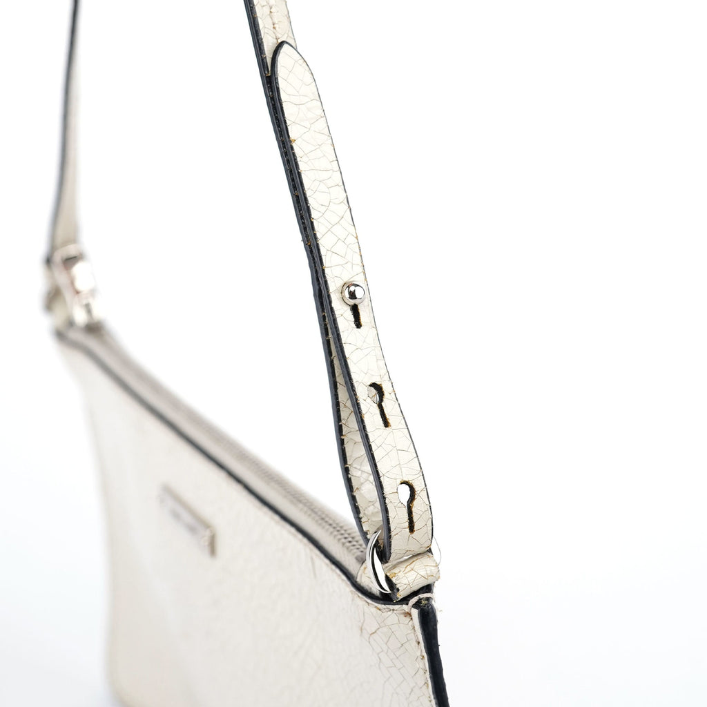 White Crackled Leather Mini Hobo Bag