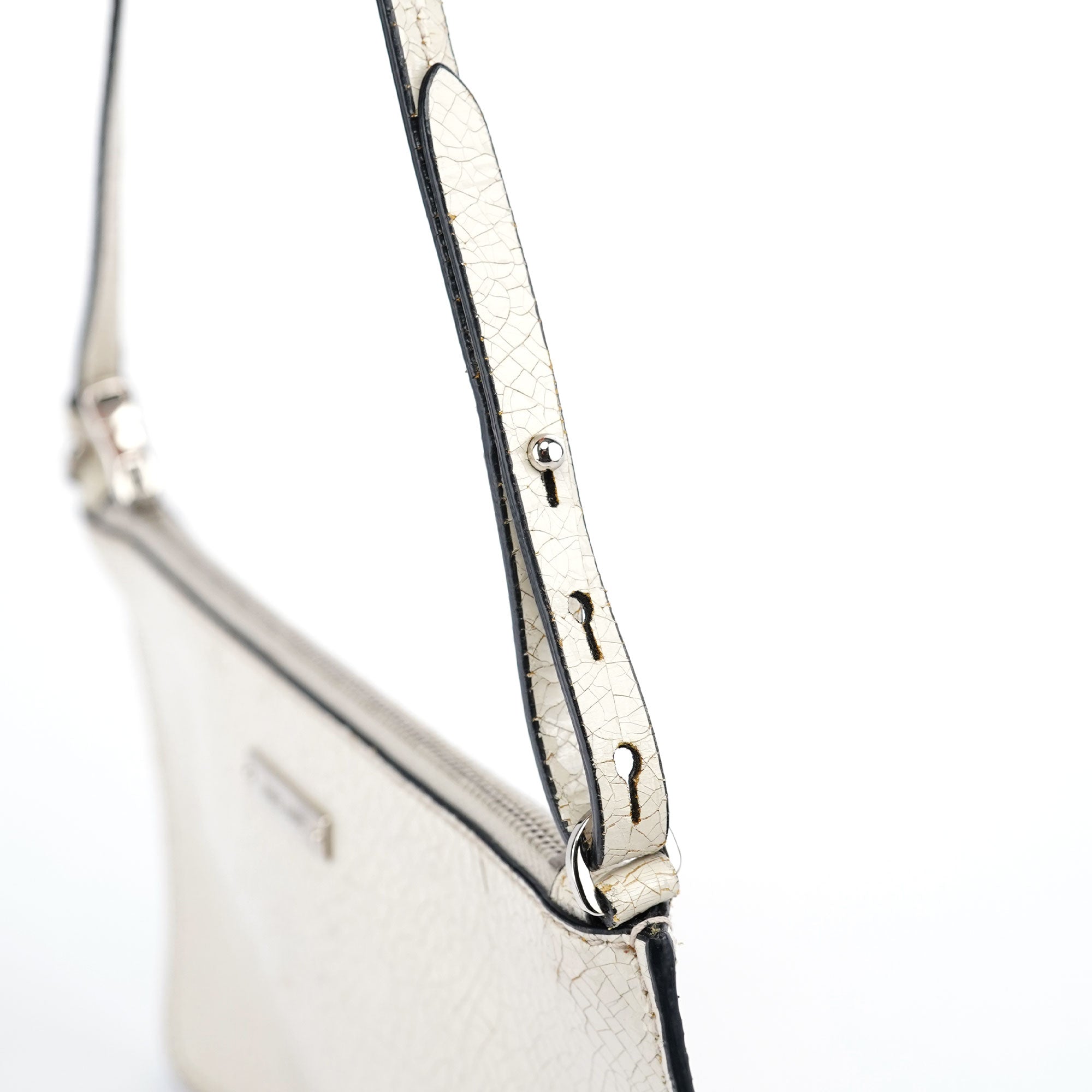 White Crackled Leather Mini Hobo Bag