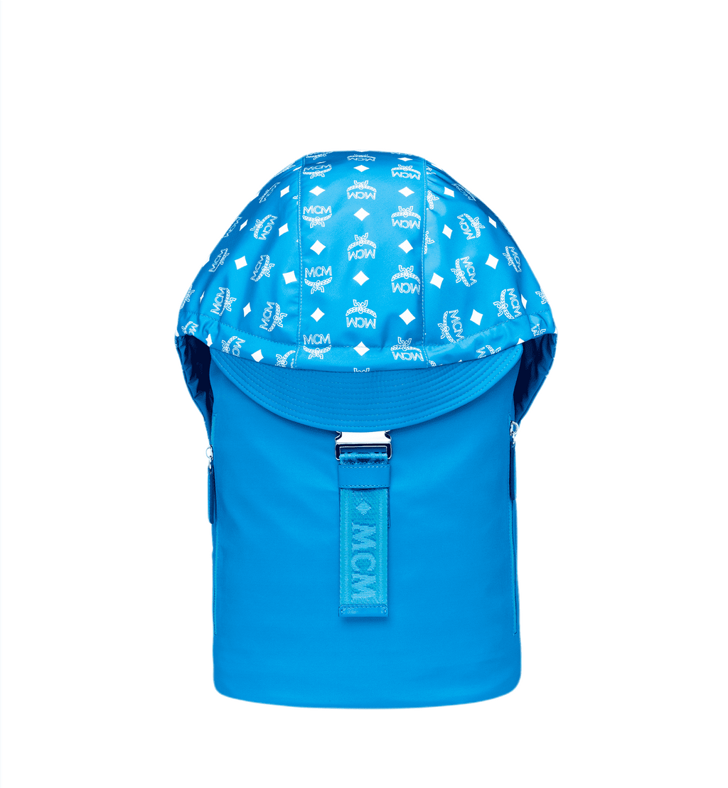 MCM Blue Nylon Luft Hoodie With Detachable Hood Backpack