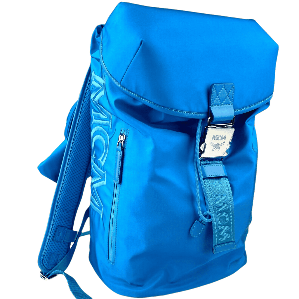 MCM Blue Nylon Luft Hoodie With Detachable Hood Backpack