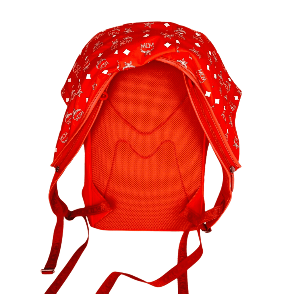 MCM Orange Red Nylon Luft Hoodie Detachable Hood Backpack