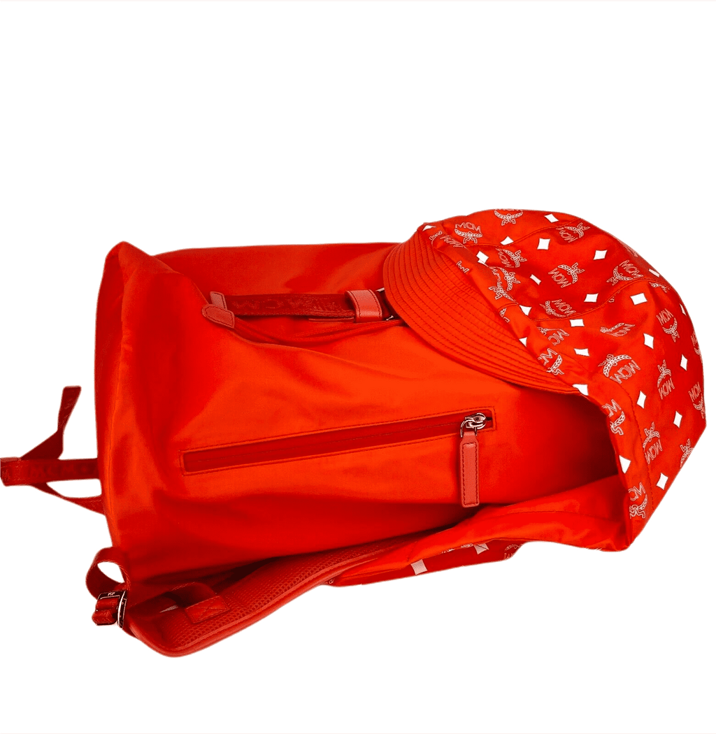 MCM Orange Red Nylon Luft Hoodie Detachable Hood Backpack