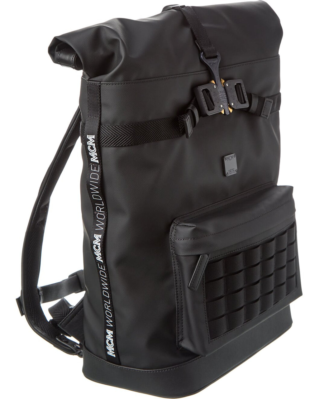 MCM Black Canvas Nylon Medium Roll Top Backpack