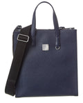 MCM Navy Leather with Camo Print Messenger Tote Bag