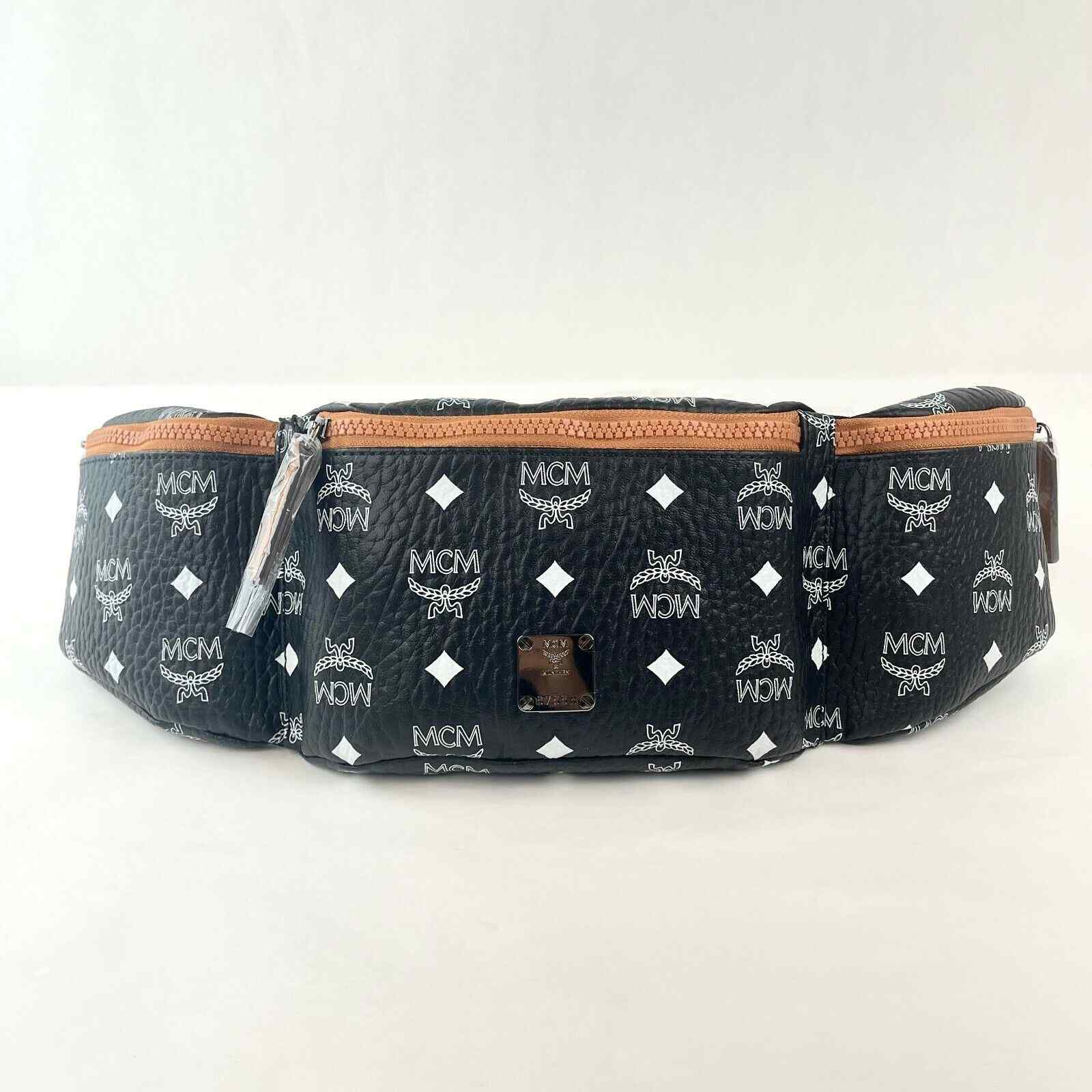 MCM Women's Black Visetos Canvas Large Sling Belt Bag
