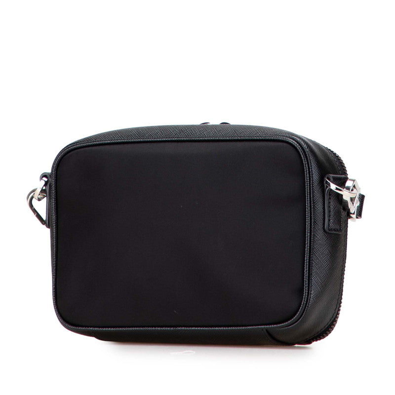 Prada Triangle Logo Plate Nylon Saffiano Leather Shoulder Bag