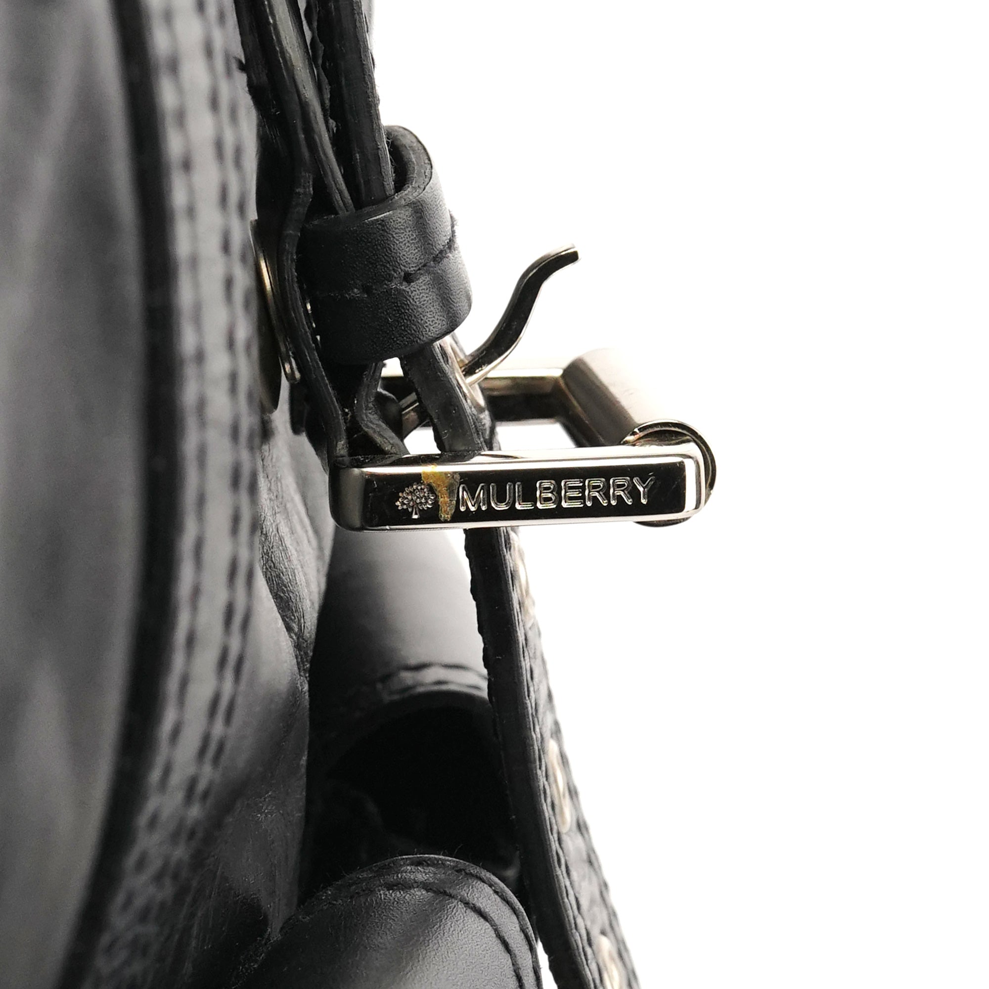 Black Leather Buckle Pocket Tote Bag