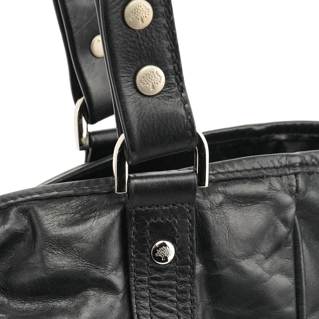 Black Leather Buckle Pocket Tote Bag