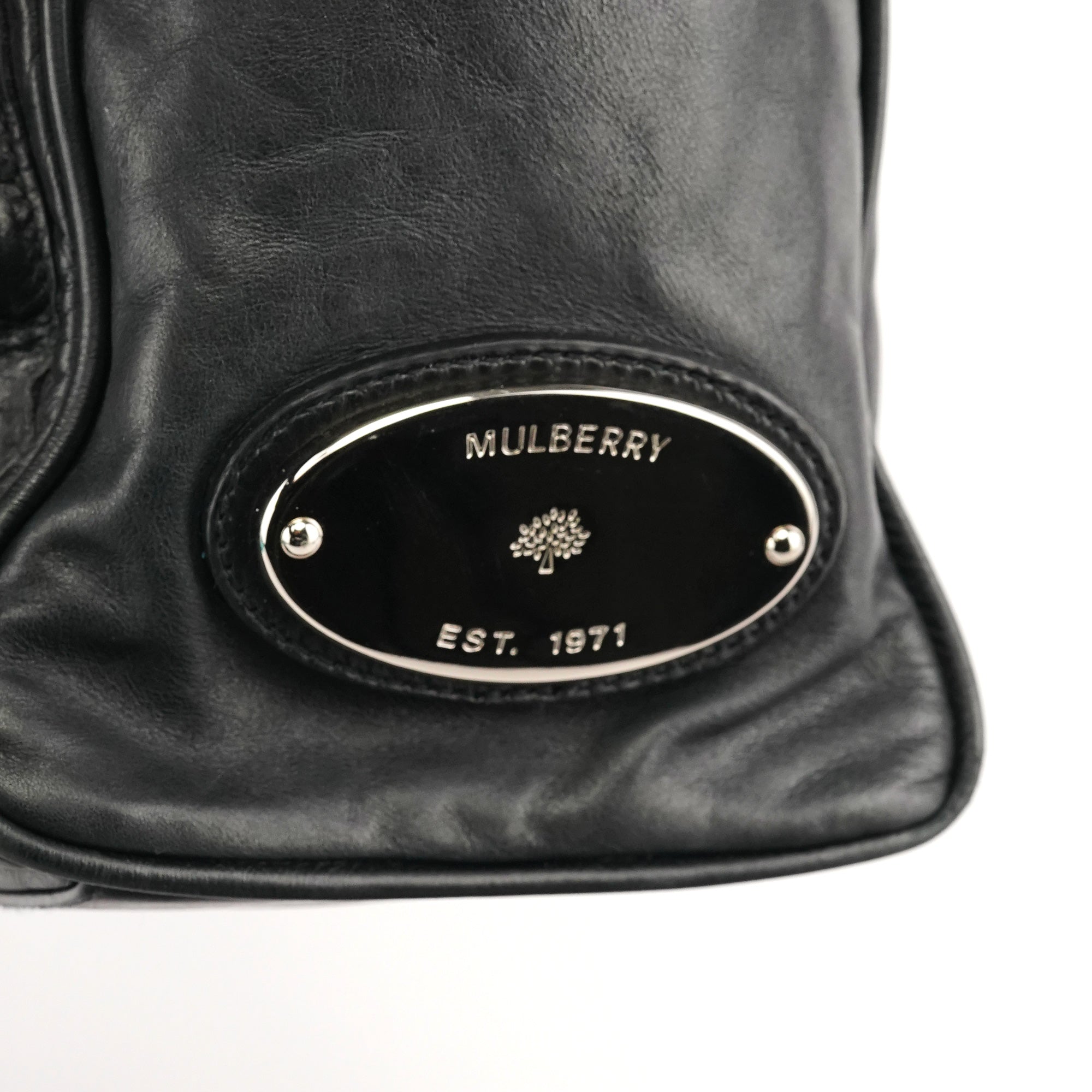 Black Leather Buckle Pocket Tote Bag
