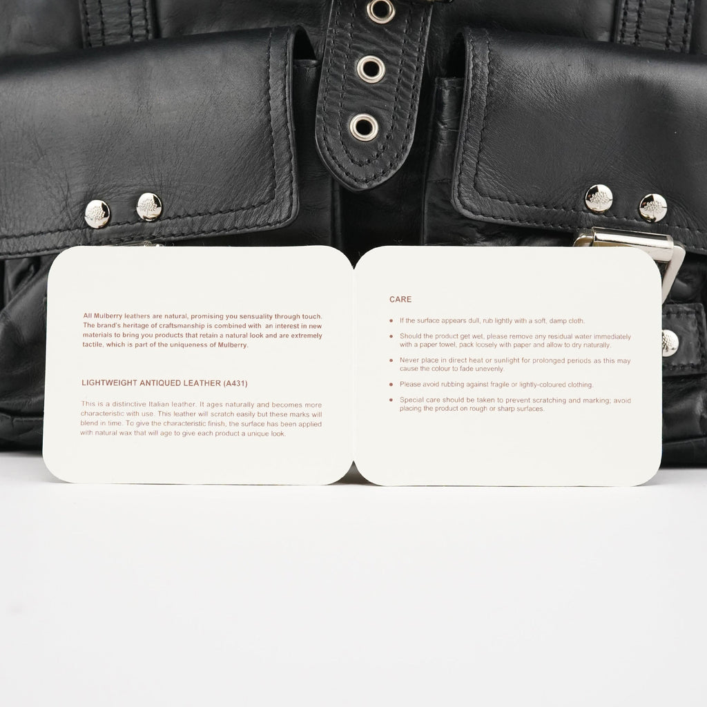 Black Leather Buckle Pocket Tote Bag