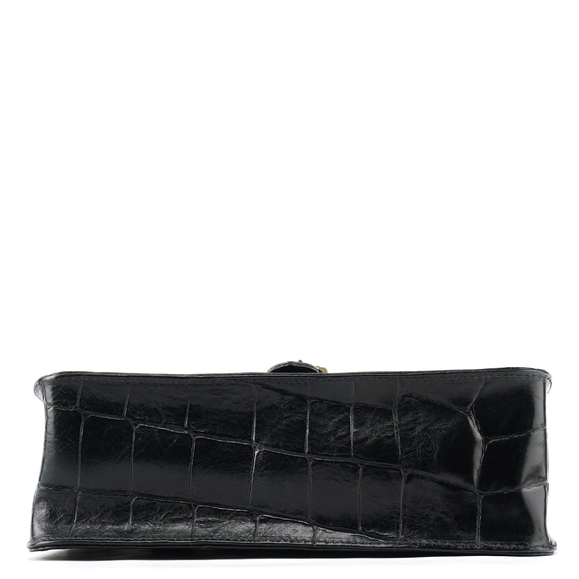 Navy Croc Embossed Leather Shoulder Bag