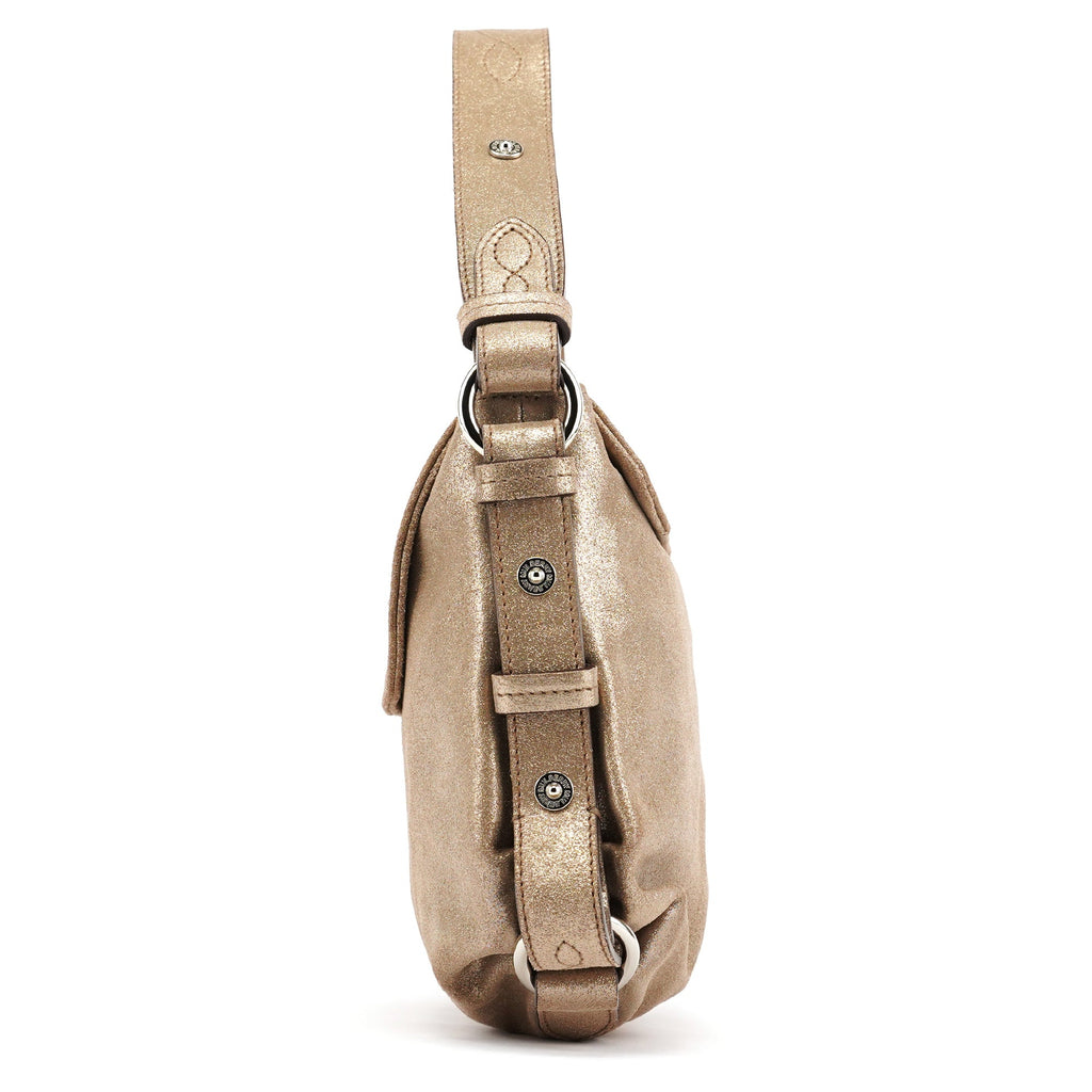 Pink Gold Metallic Leather Shoulder Bag