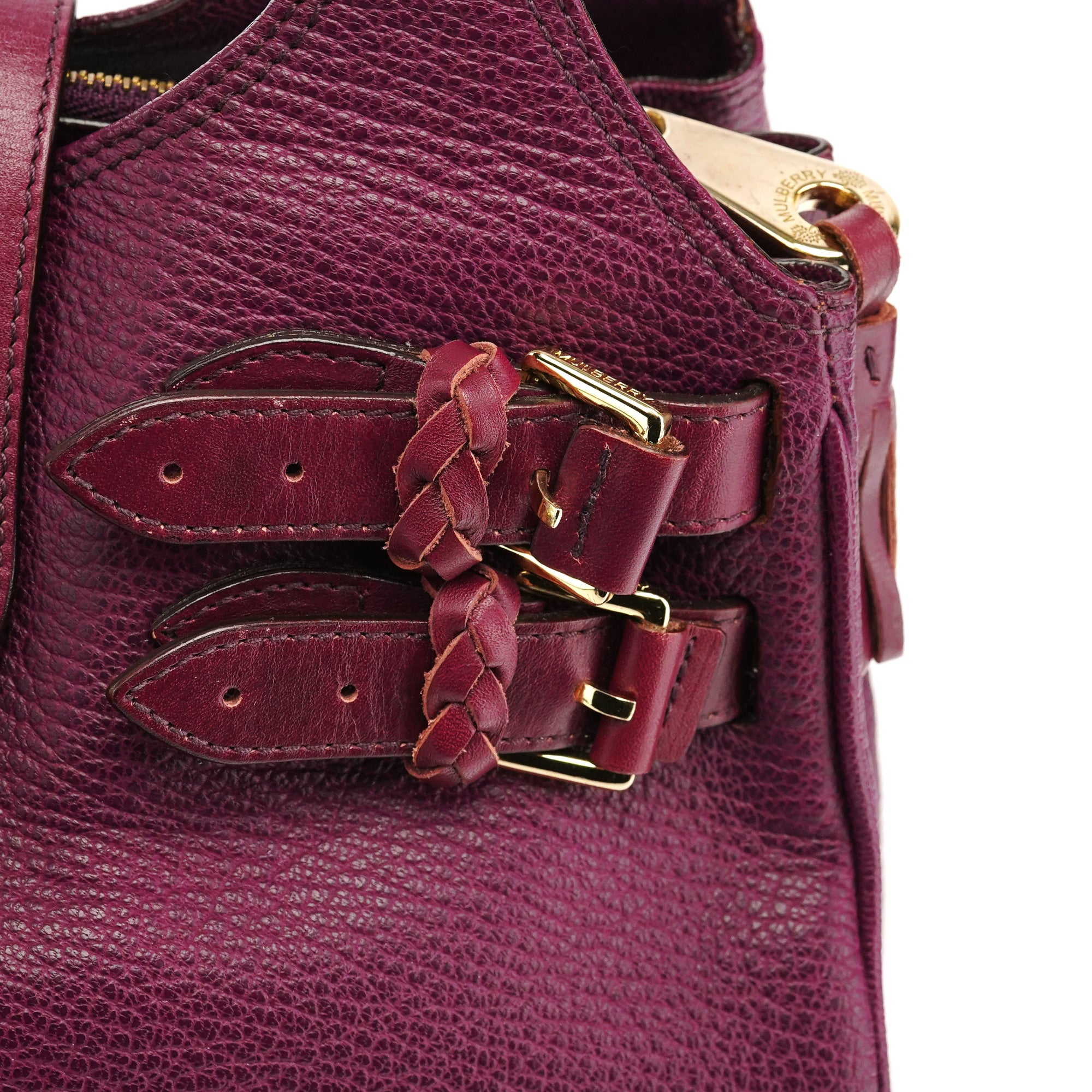 Purple Leather Top Handle Bag