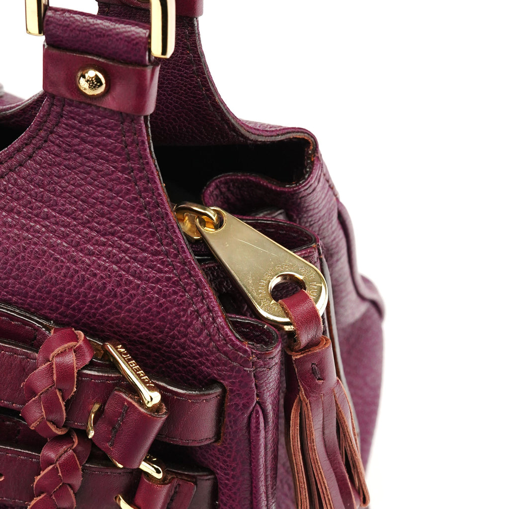 Purple Leather Top Handle Bag
