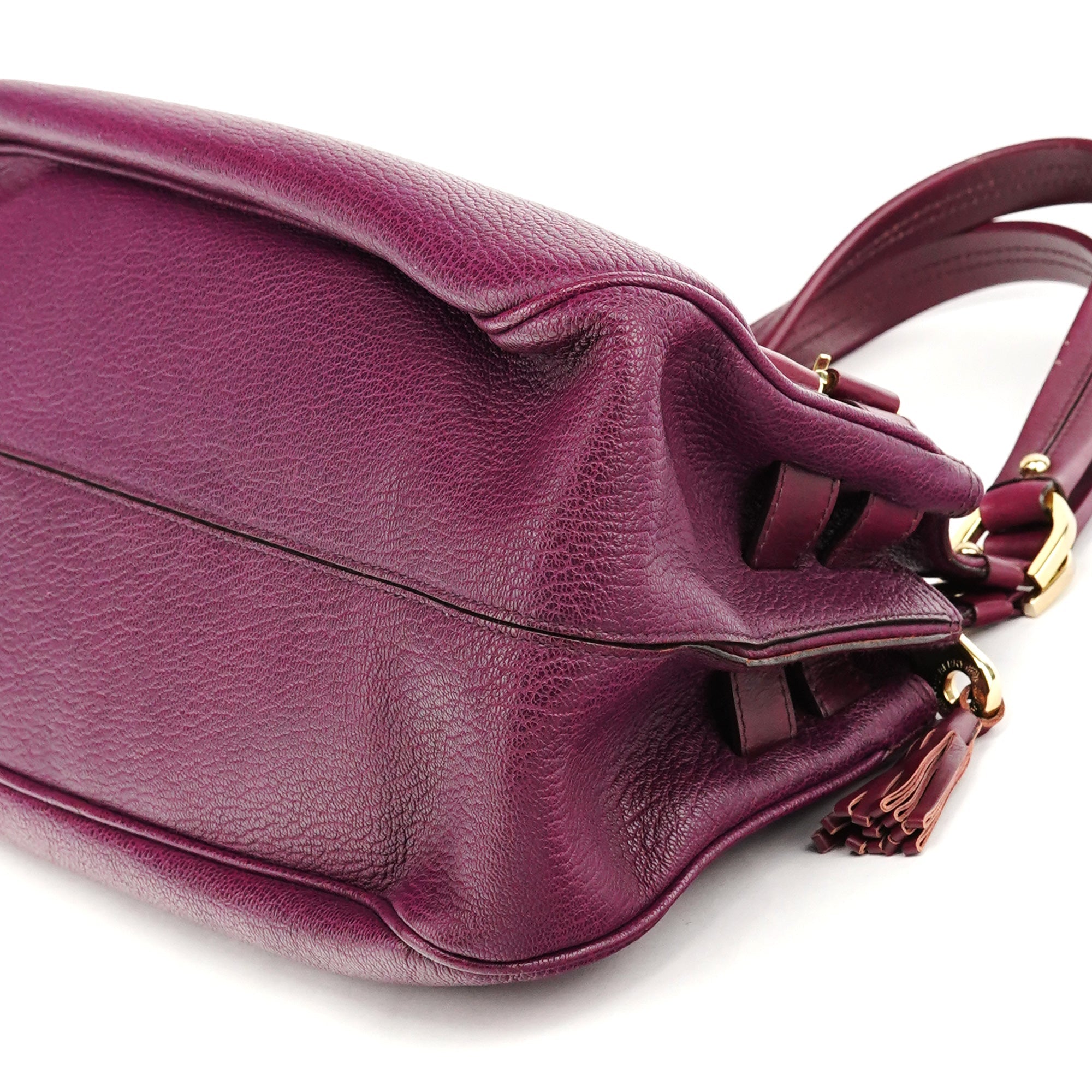 Purple Leather Top Handle Bag