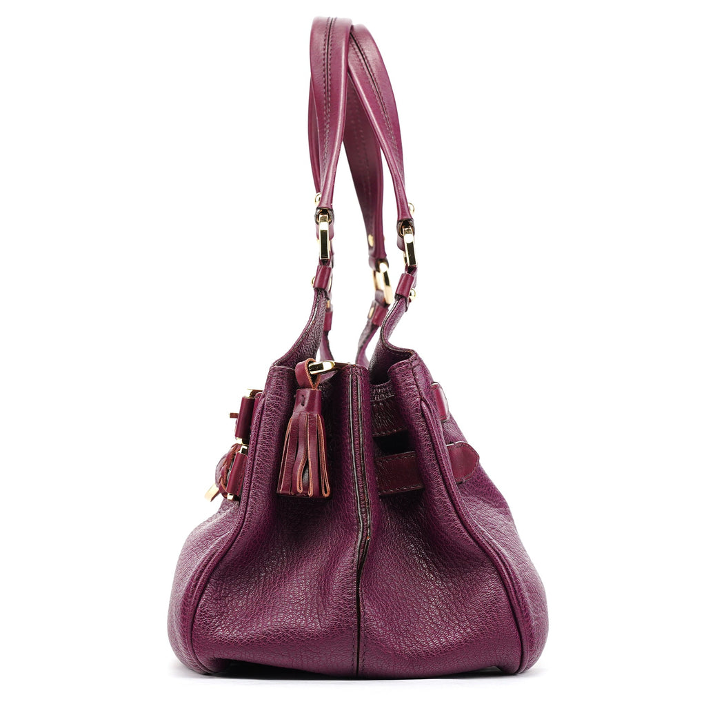 Purple Leather Top Handle Bag