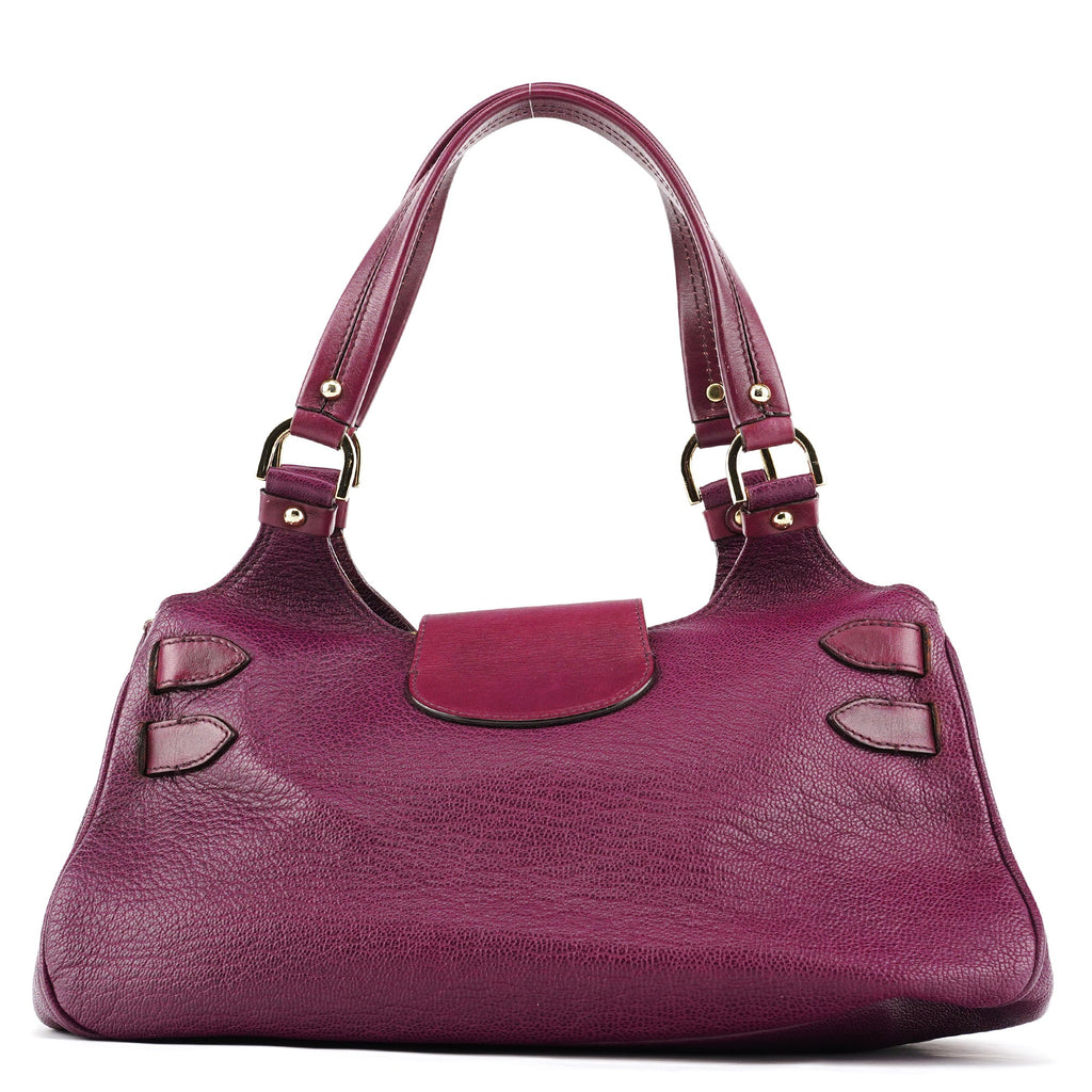 Purple Leather Top Handle Bag