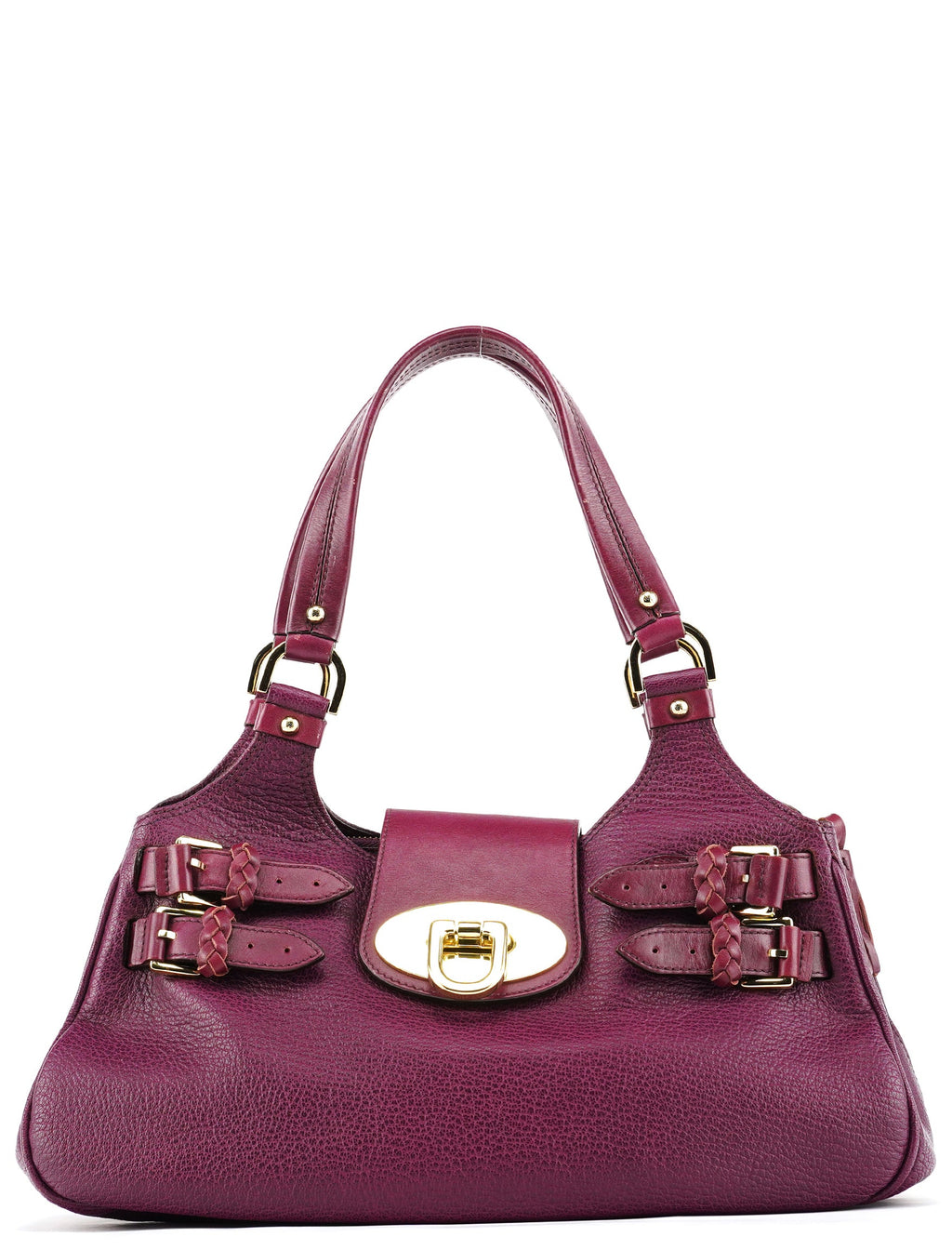 Purple Leather Top Handle Bag