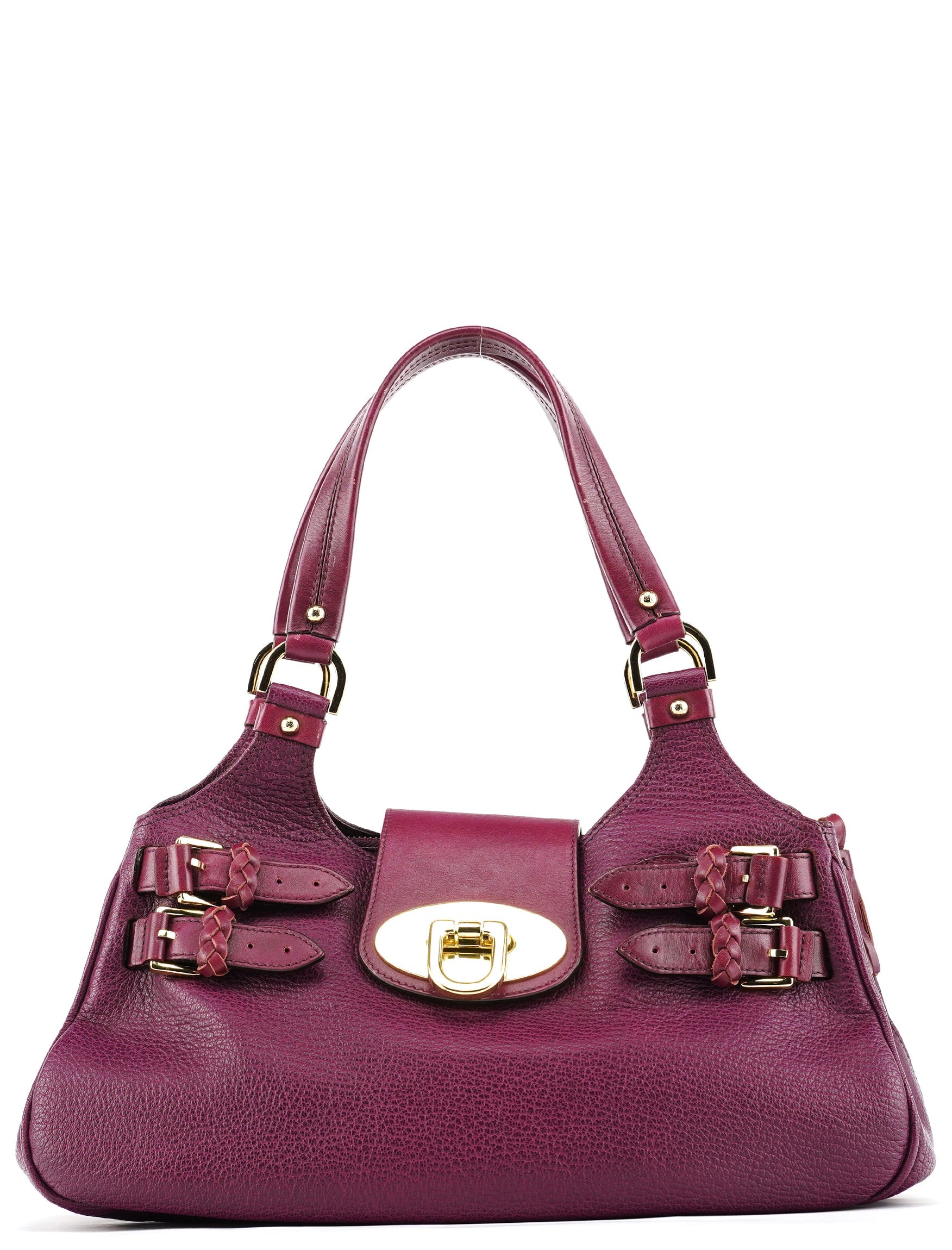 Purple Leather Top Handle Bag