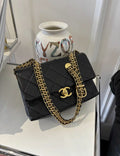 Chanel23s black gold cowhide metal braided belt shoulder strap