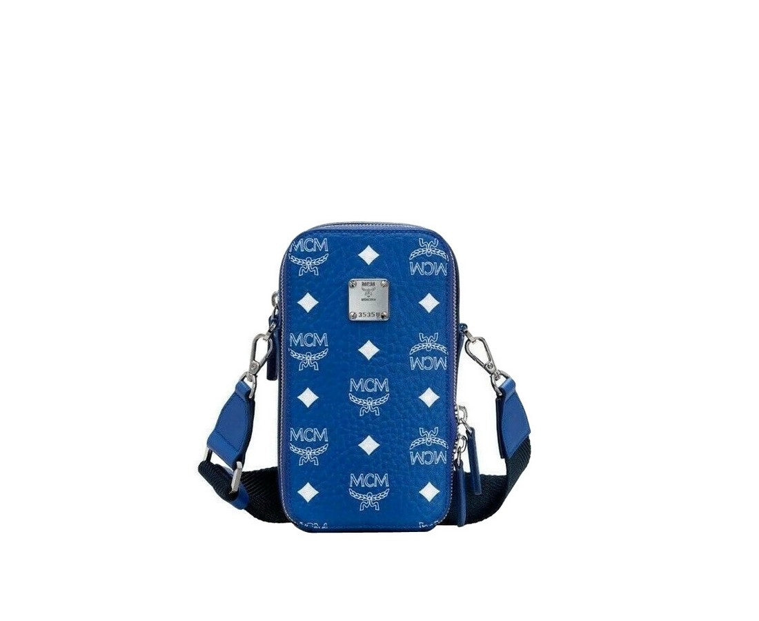 MCM Blue White Visetos Crossbody Camera Bag