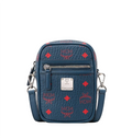 MCM Deep Blue Visetos Red Logo Small Crossbody Bag