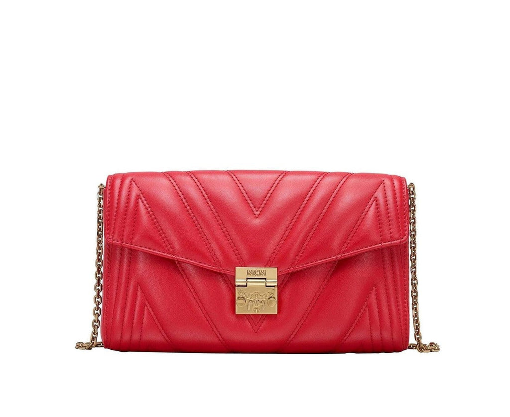 MCM Red Quilted Leather Millie Crossbody Chain Bag