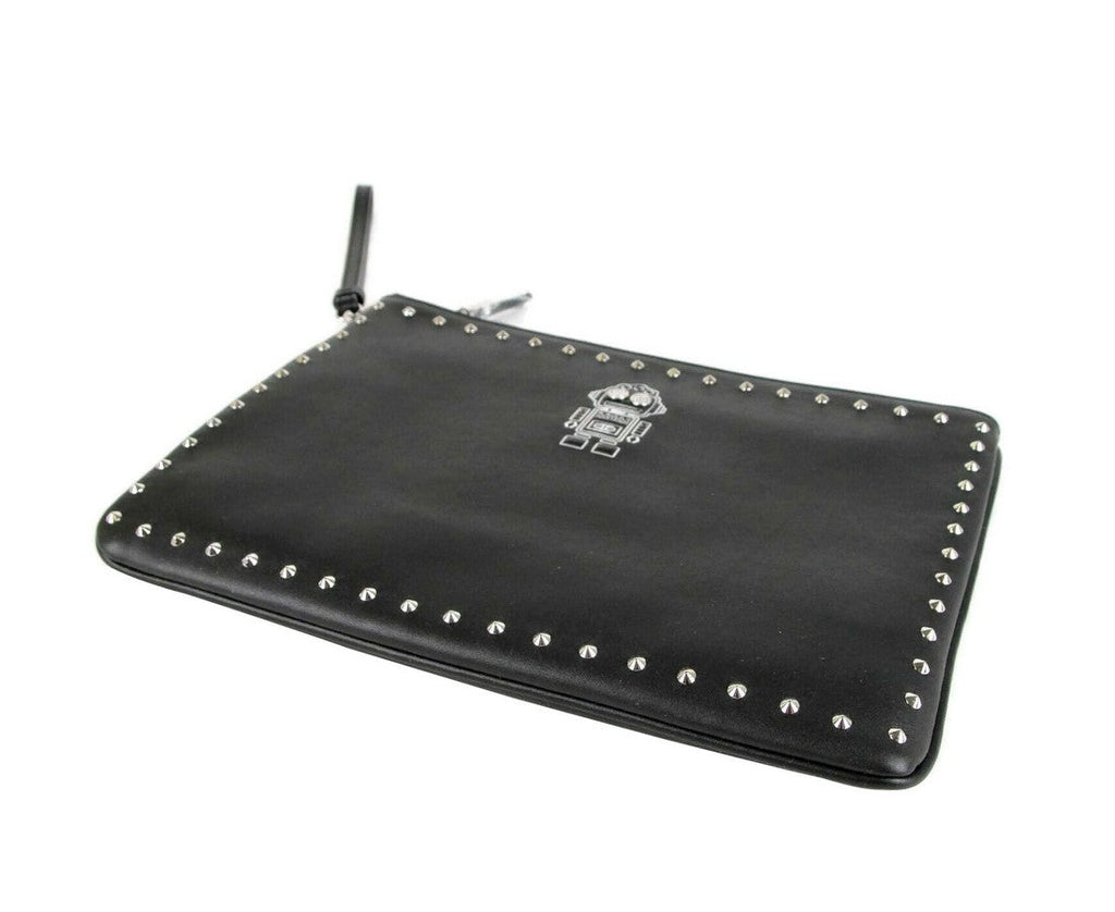 MCM Black Nappa Leather Studded Robert Wristlet Zip Pouch