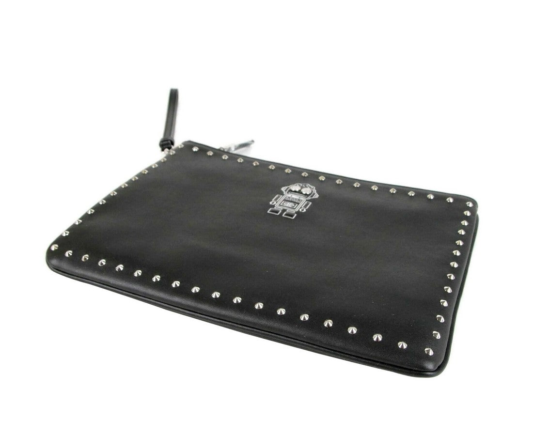 MCM Black Nappa Leather Studded Robert Wristlet Zip Pouch