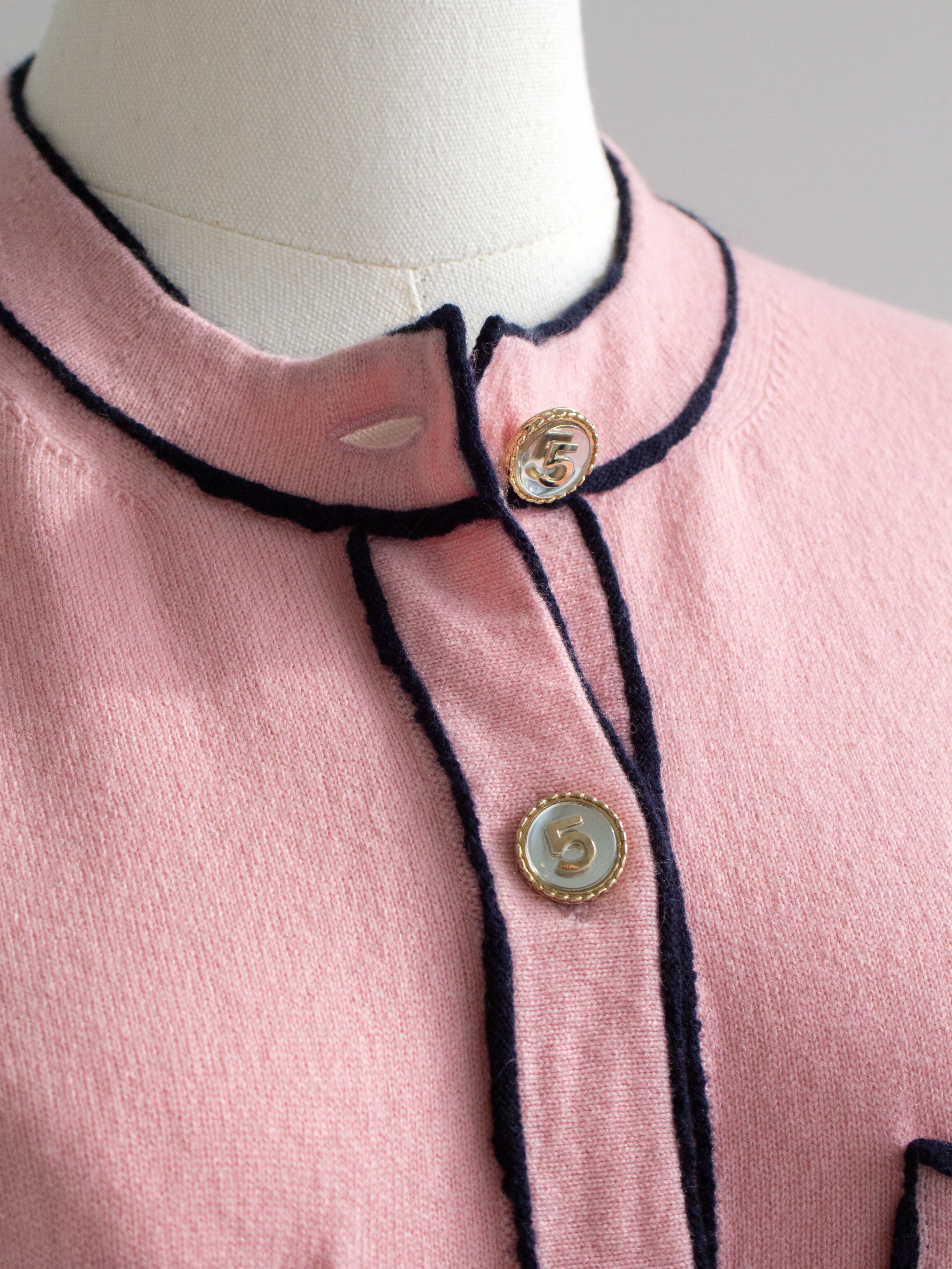 Chanel S/S 2021 Pink Cashmere Navy CC N5 21P 21S Cardigan