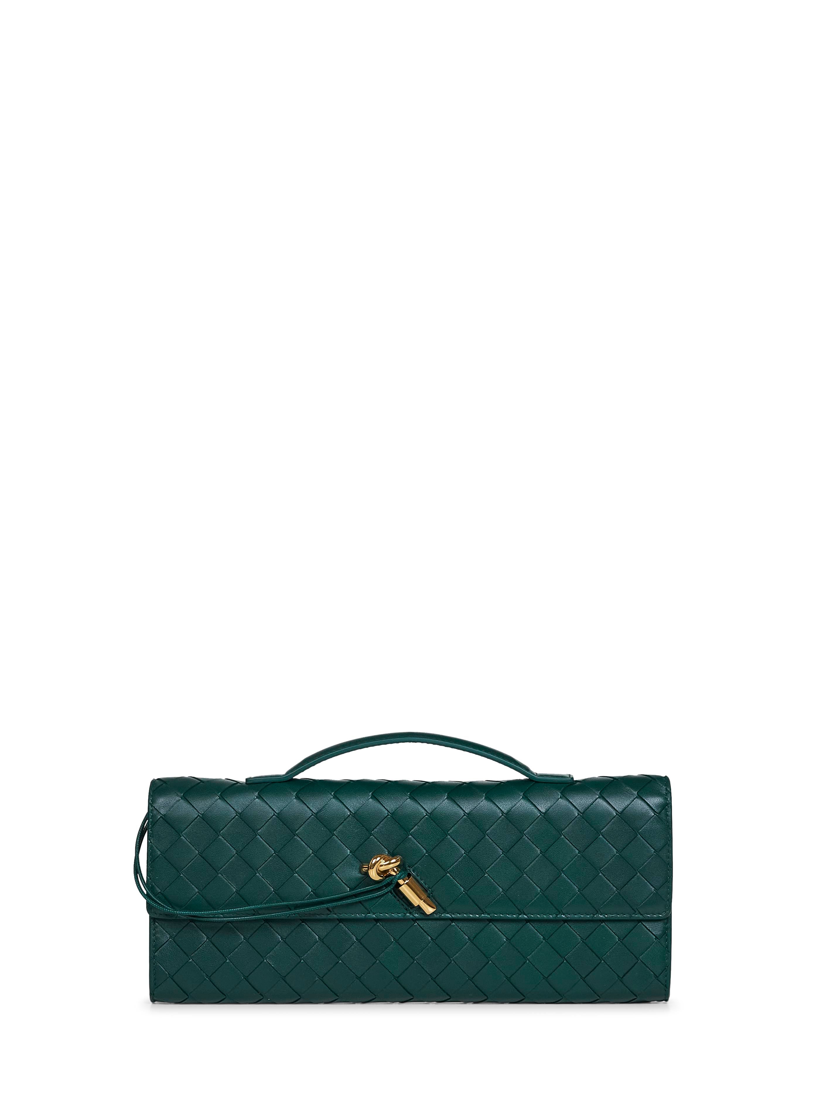 Bottega Veneta Women Emerald Green Andiamo Clutch Top Handle Clutch Bag