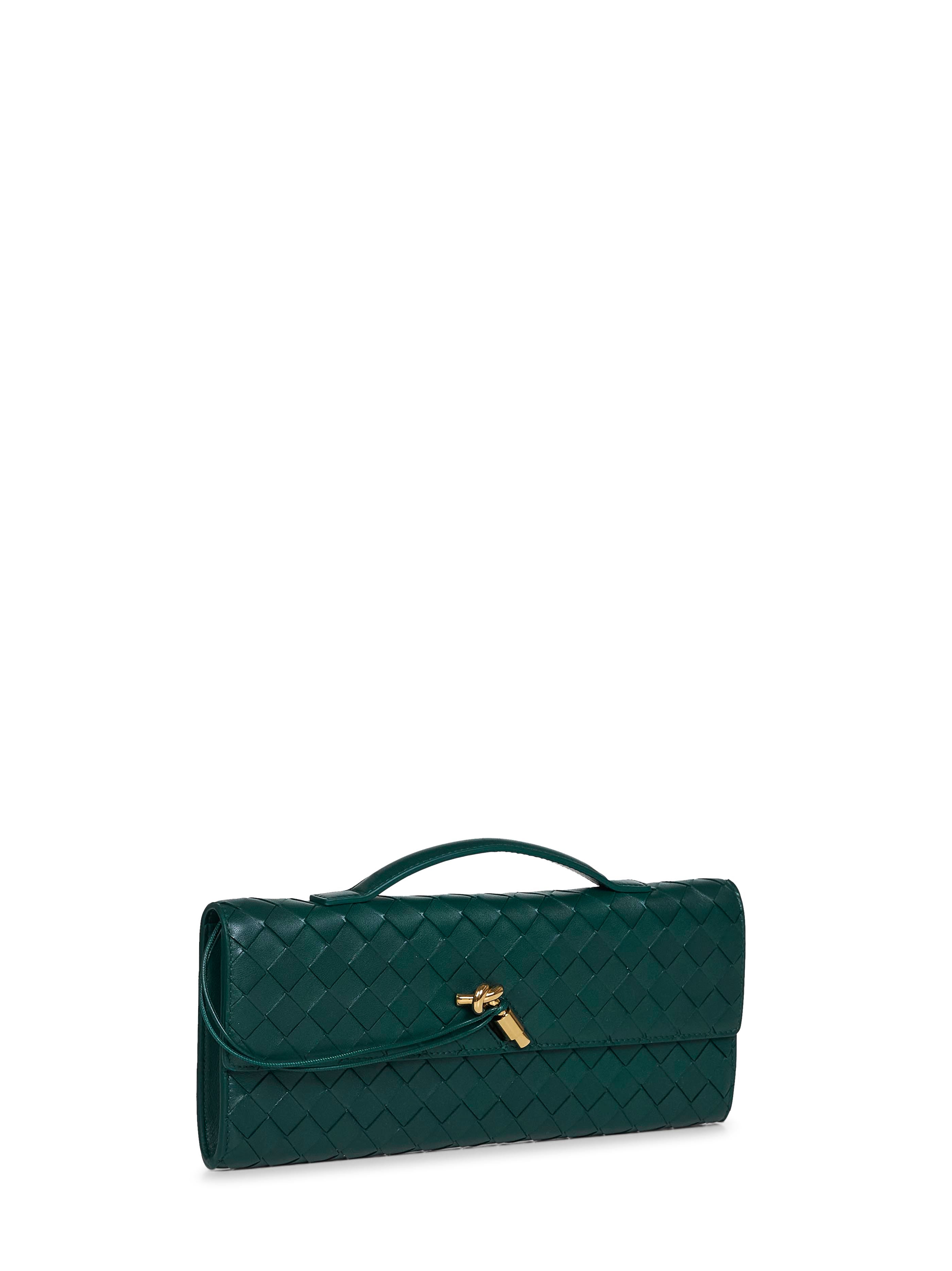 Bottega Veneta Women Emerald Green Andiamo Clutch Top Handle Clutch Bag