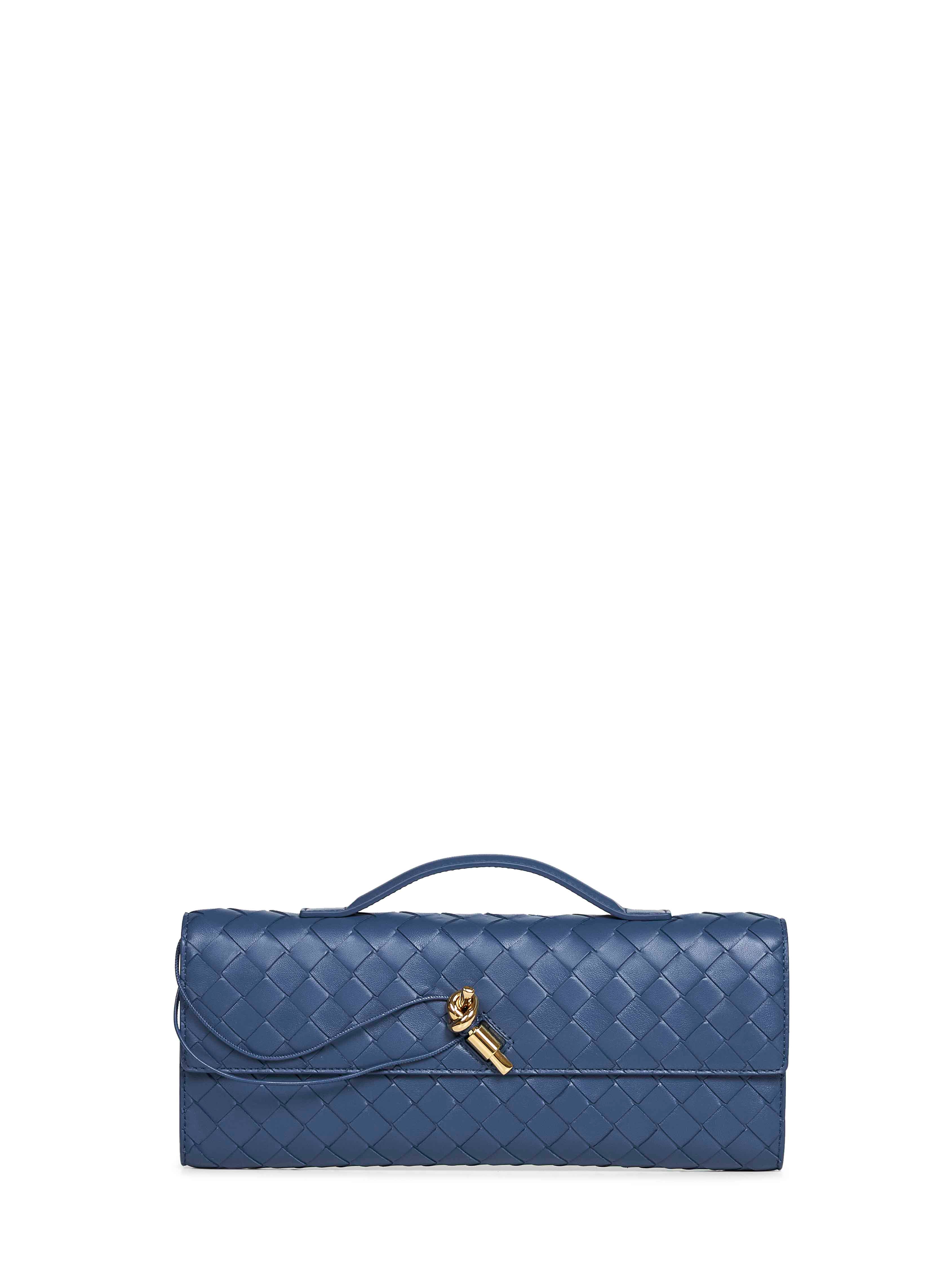 Bottega Veneta Women Blue Venezia Andiamo Clutch Top Handle Clutch Bag