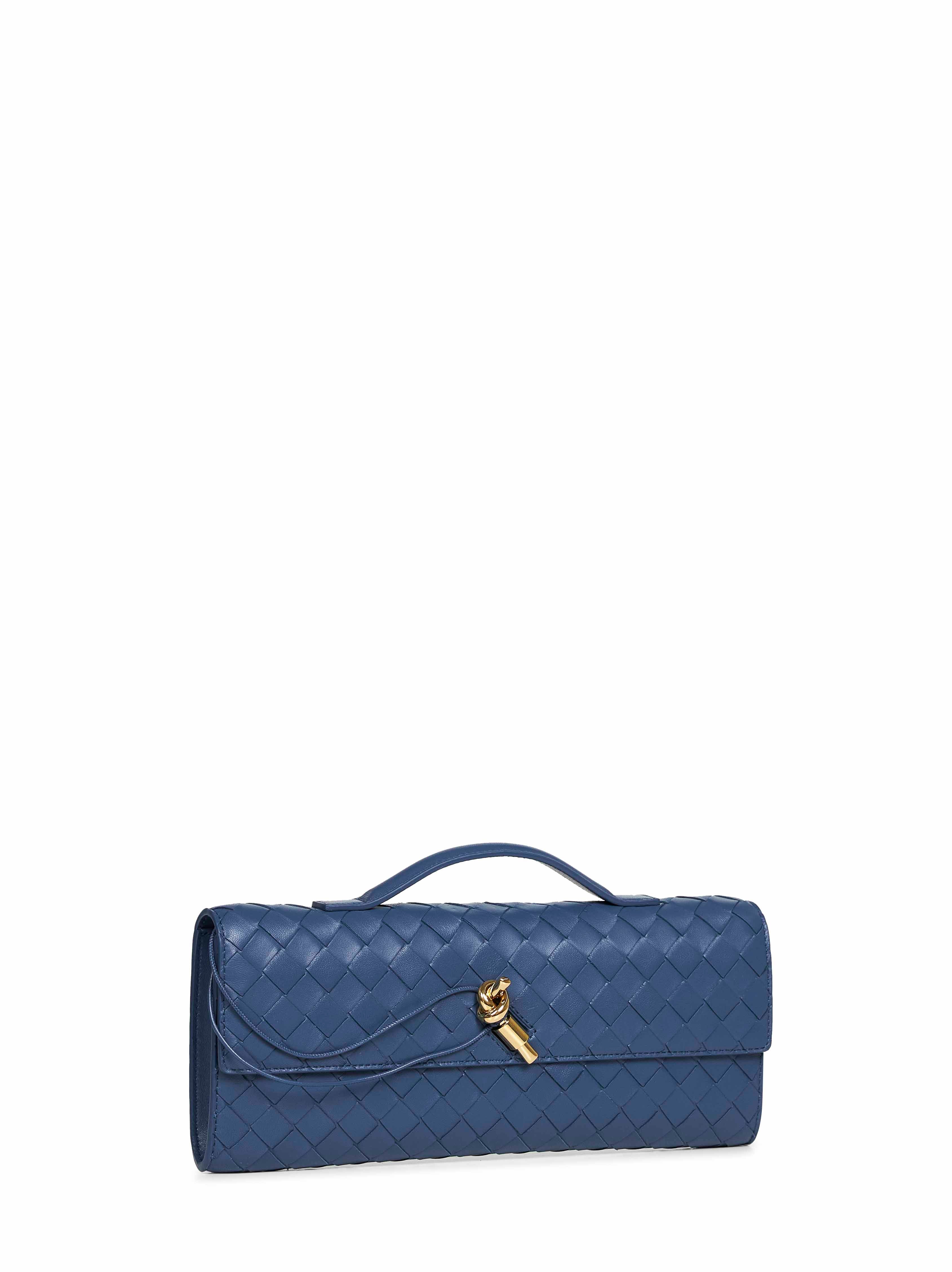 Bottega Veneta Women Blue Venezia Andiamo Clutch Top Handle Clutch Bag