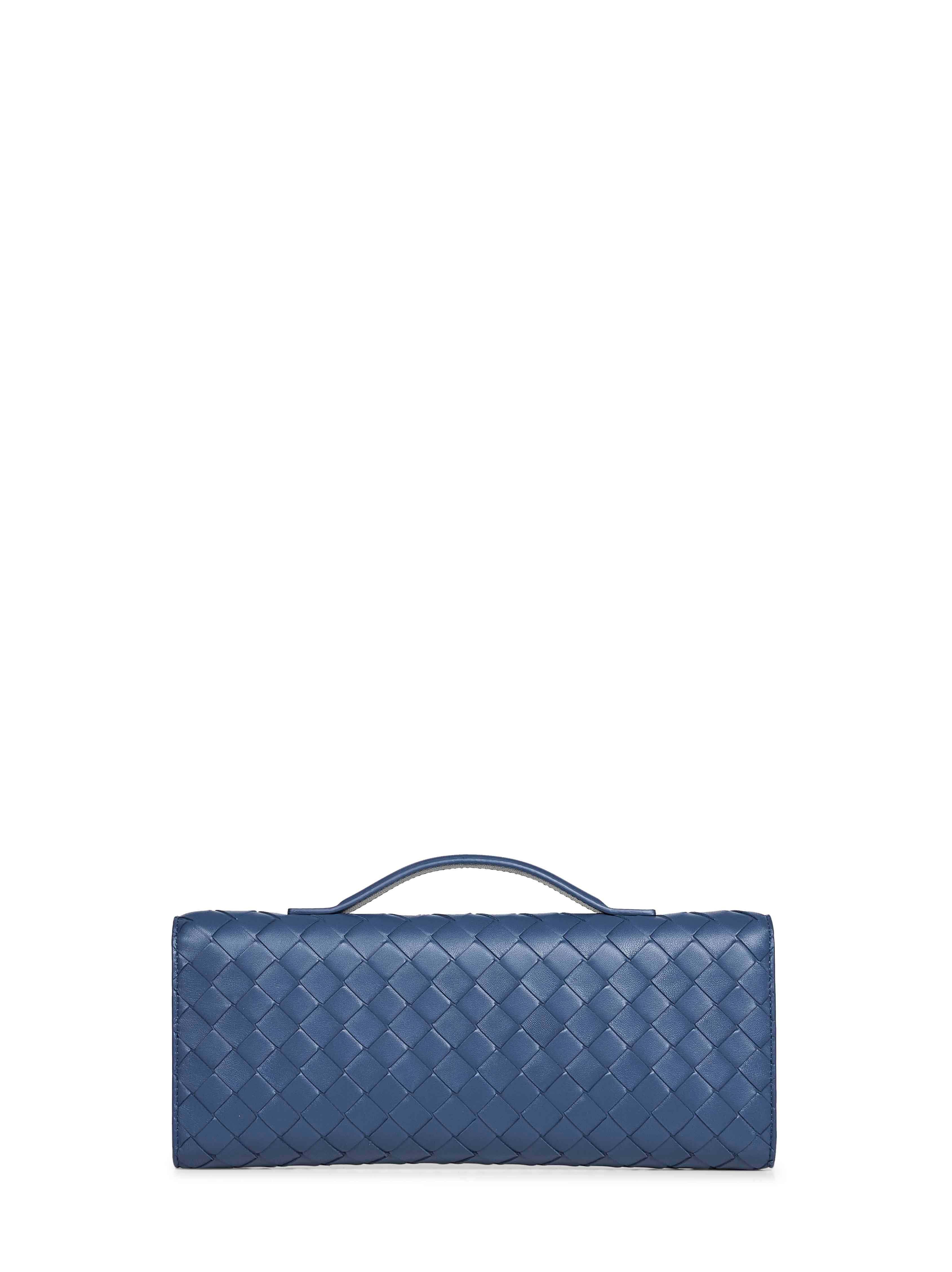 Bottega Veneta Women Blue Venezia Andiamo Clutch Top Handle Clutch Bag