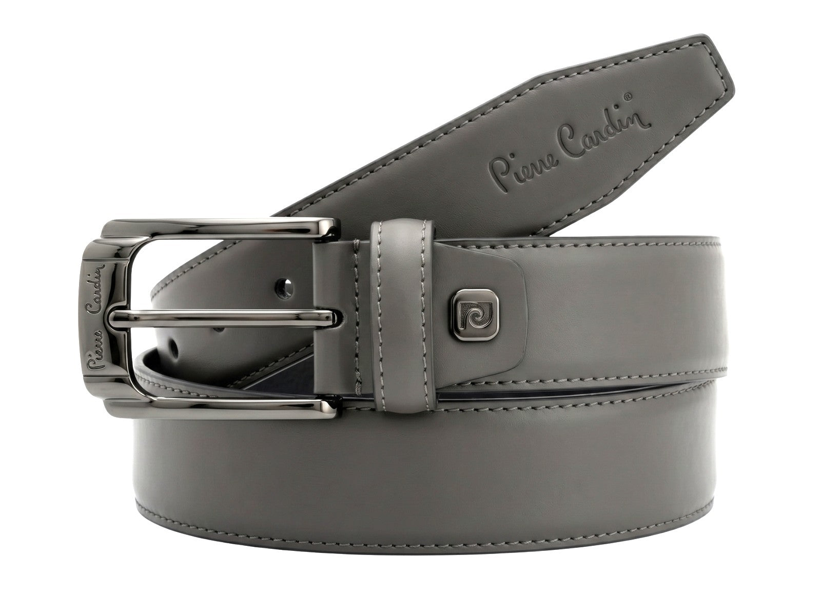 Pierre Cardin Shiny Grey Classic Black Silver D-Ring Adjustable Belt Adjustable Mens Belt-38
