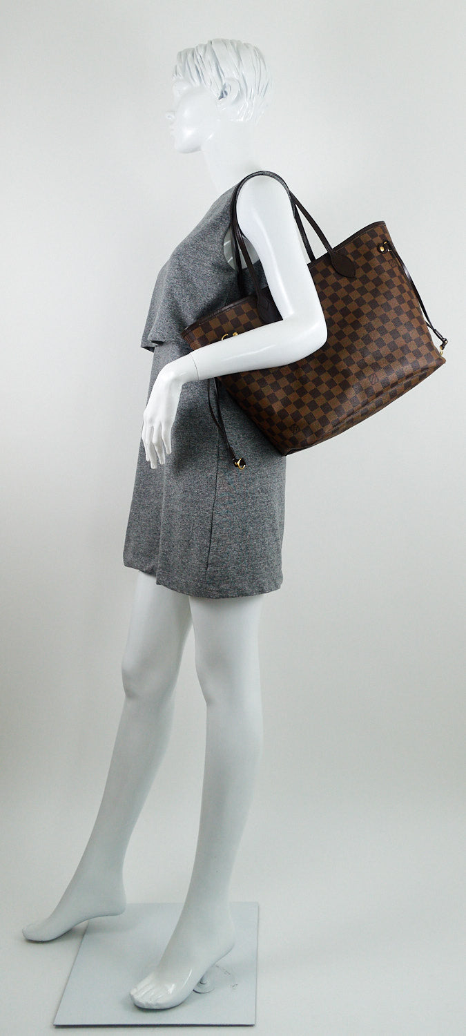 Louis Vuitto Neverfull MM Damier Ebène Canvas Tote Bag with Pouch