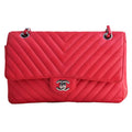 Chanel Red Chevron Caviar Medium Classic Double Flap Bag