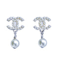 Chanel CC Logo Faux Pearl Drop Earrings