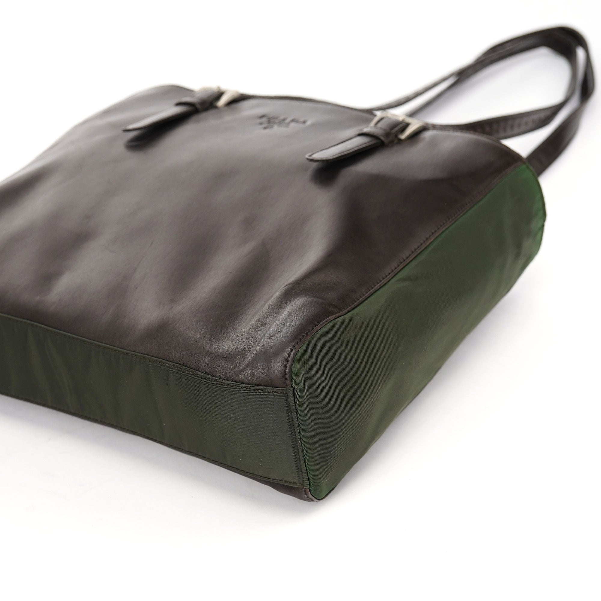 1995 Brown Green Nappa Tessuto Nylon Tote Bag