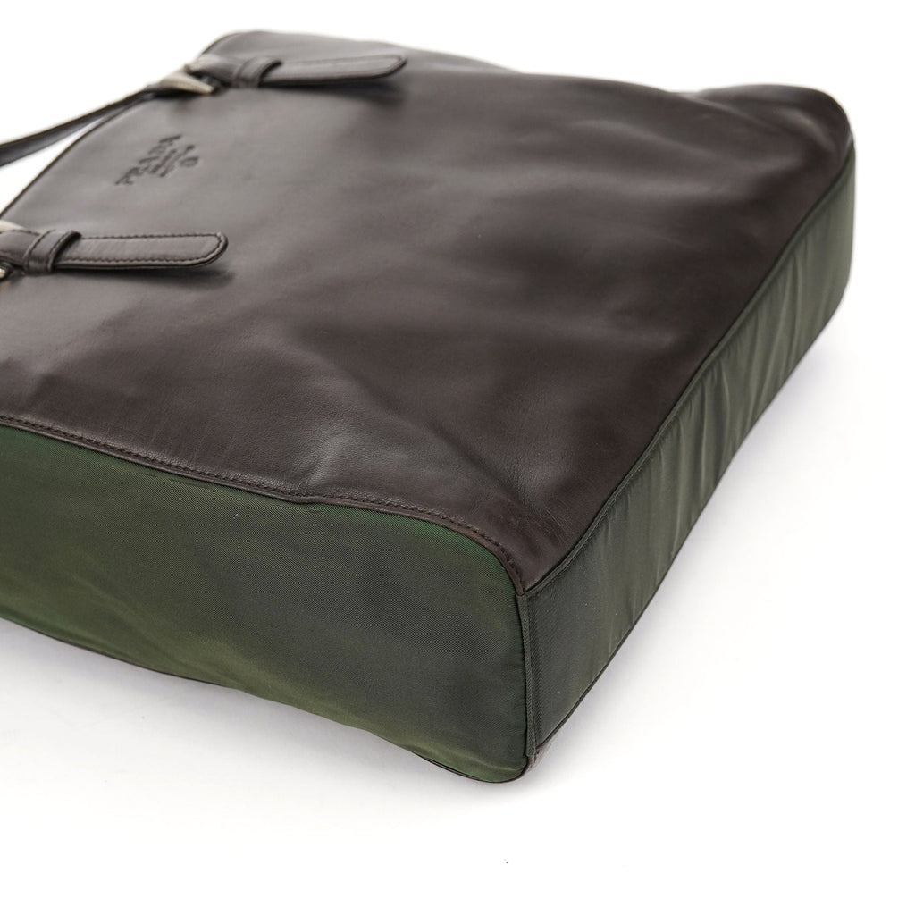 1995 Brown Green Nappa Tessuto Nylon Tote Bag