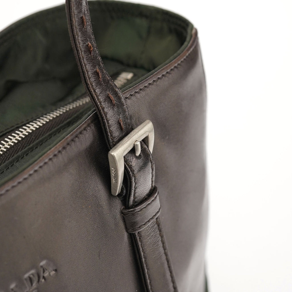 1995 Brown Green Nappa Tessuto Nylon Tote Bag