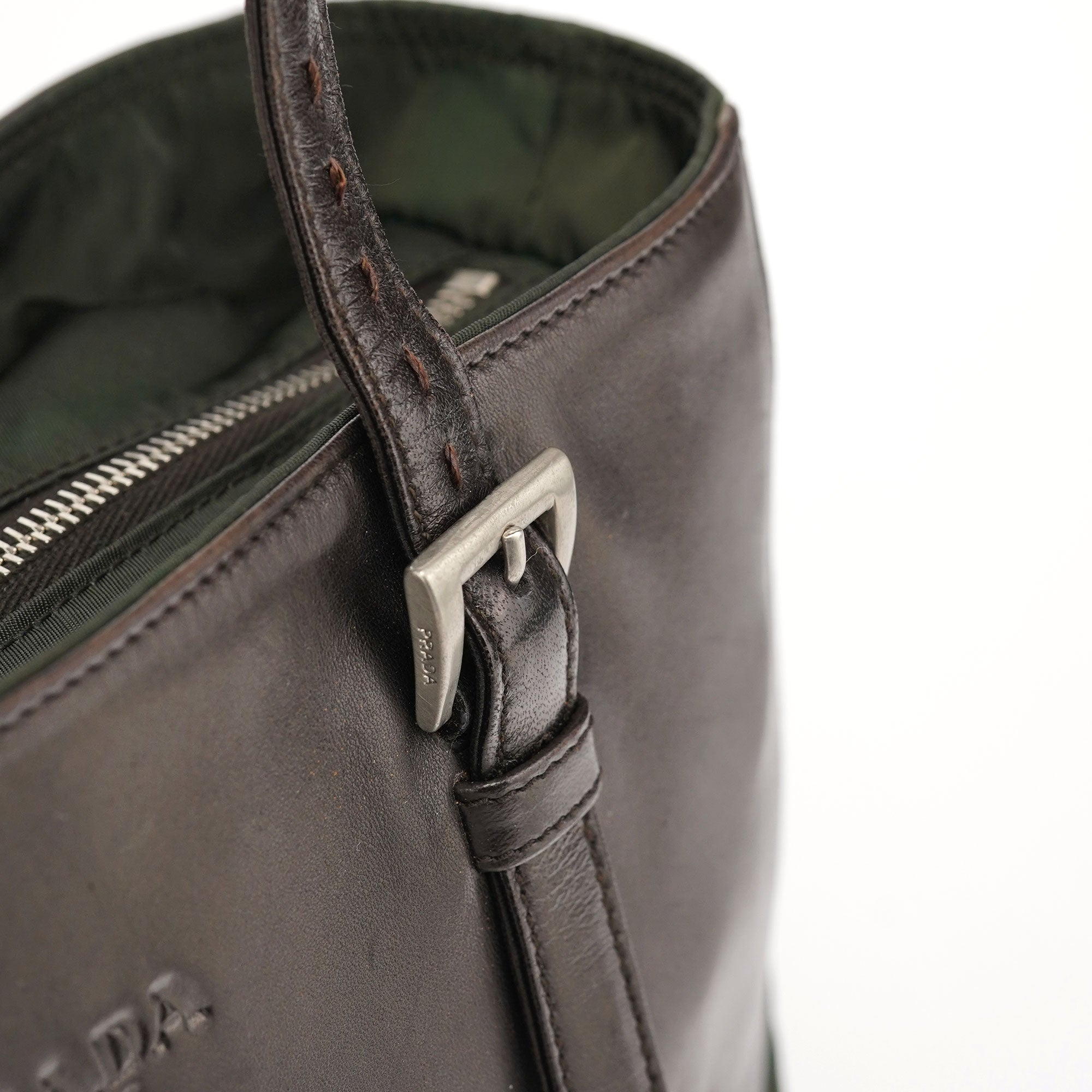 1995 Brown Green Nappa Tessuto Nylon Tote Bag