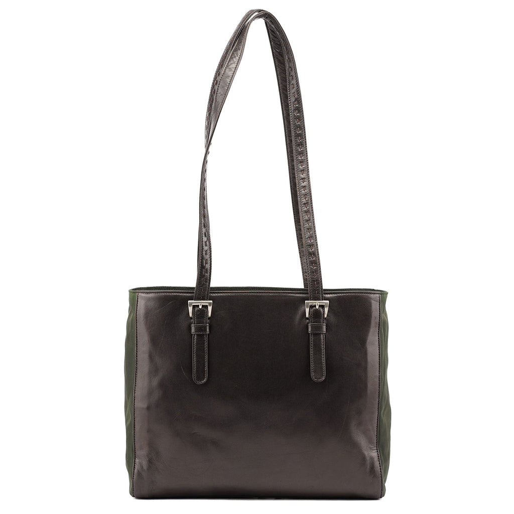 1995 Brown Green Nappa Tessuto Nylon Tote Bag