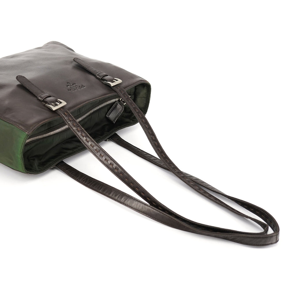1995 Brown Green Nappa Tessuto Nylon Tote Bag