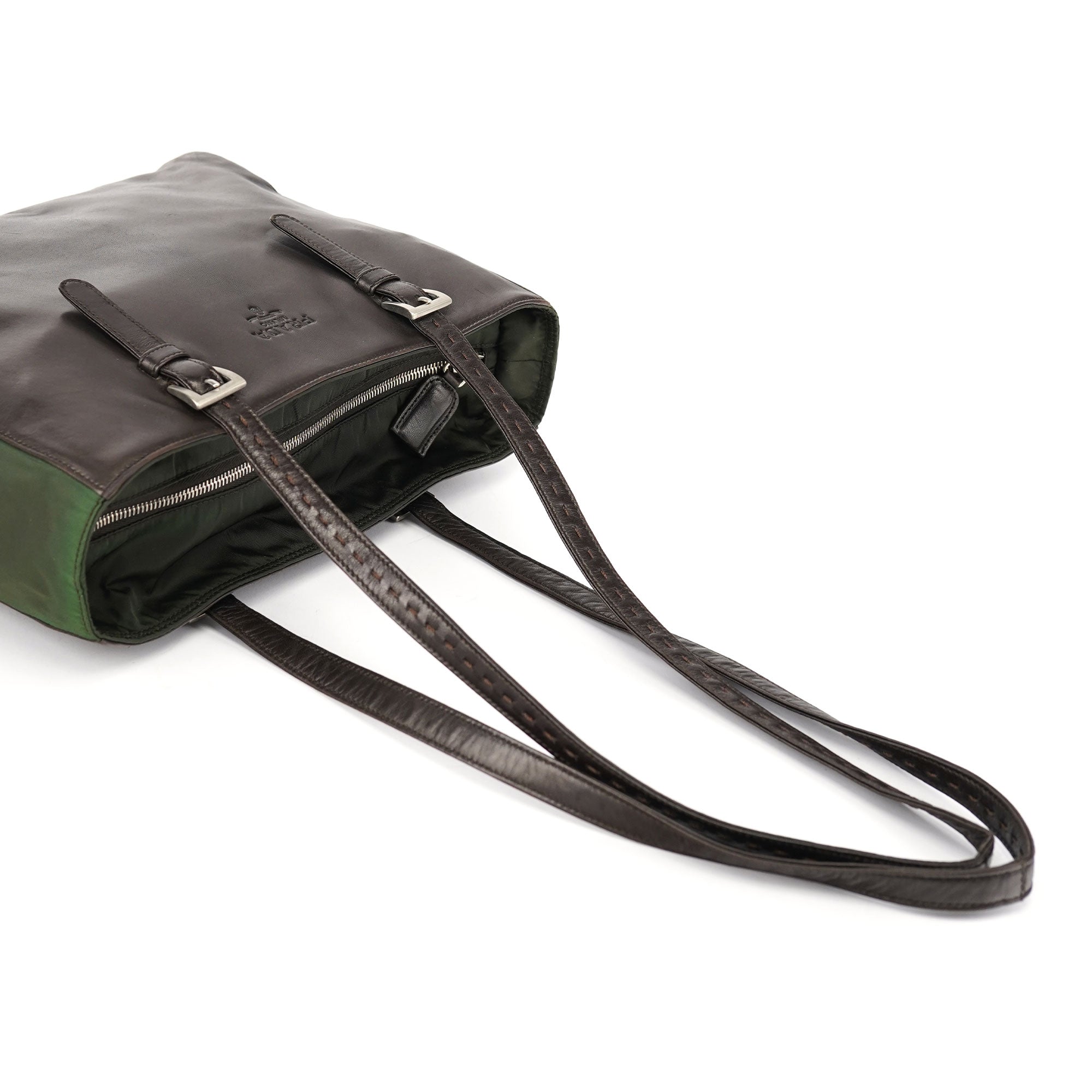 1995 Brown Green Nappa Tessuto Nylon Tote Bag