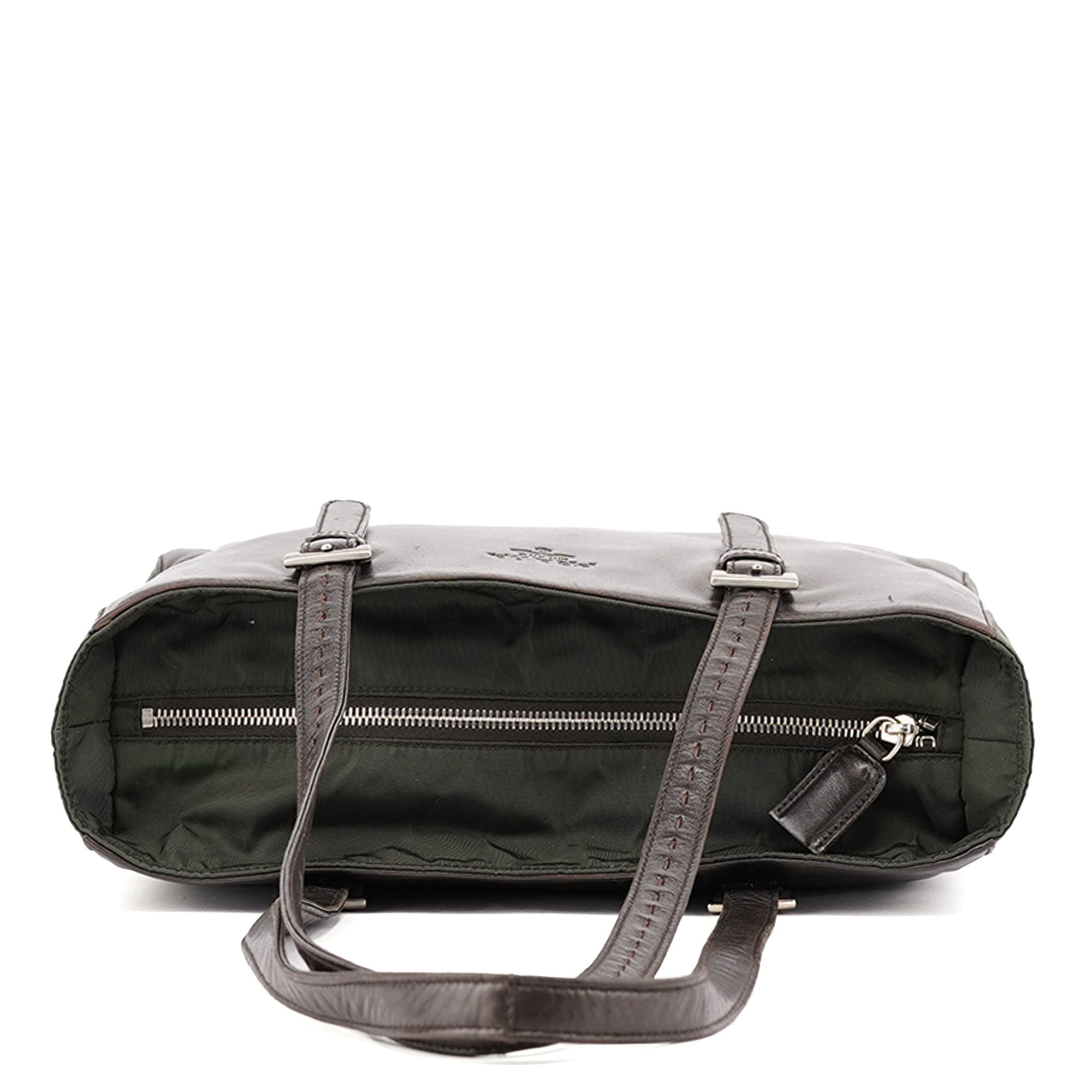 1995 Brown Green Nappa Tessuto Nylon Tote Bag