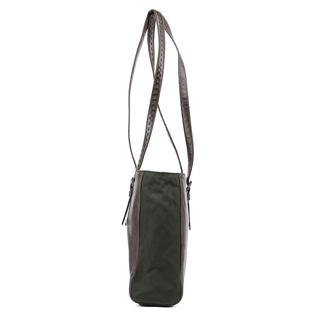 1995 Brown Green Nappa Tessuto Nylon Tote Bag