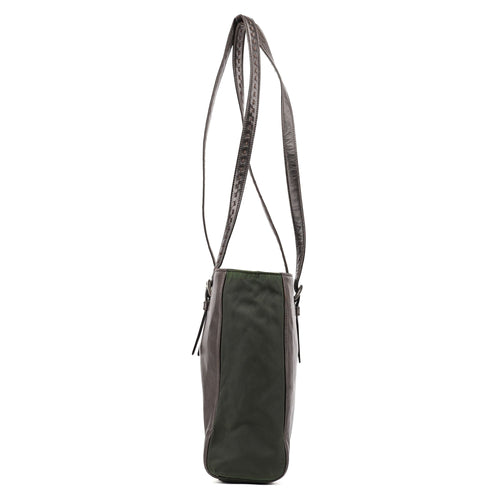 1995 Brown Green Nappa Tessuto Nylon Tote Bag