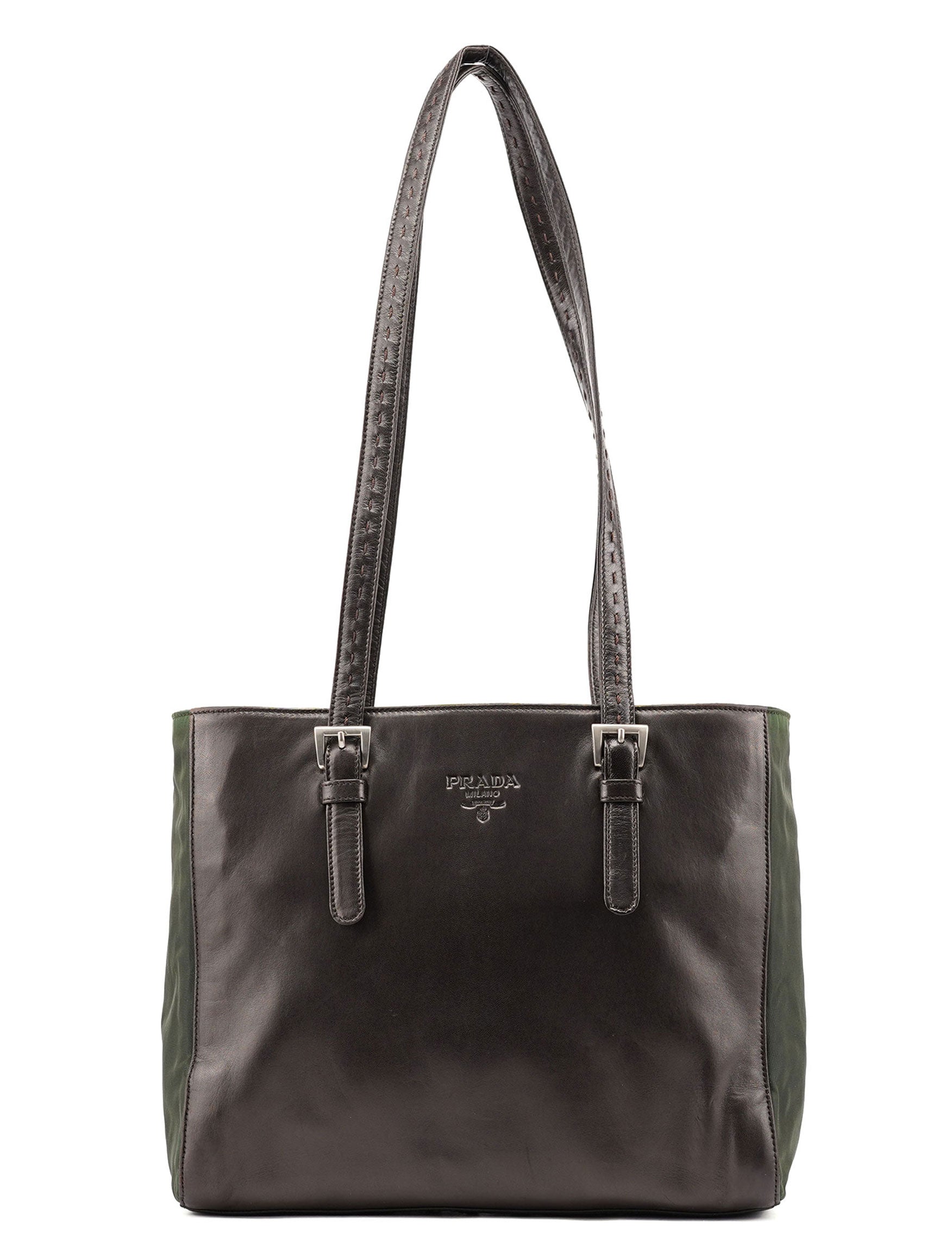 1995 Brown Green Nappa Tessuto Nylon Tote Bag
